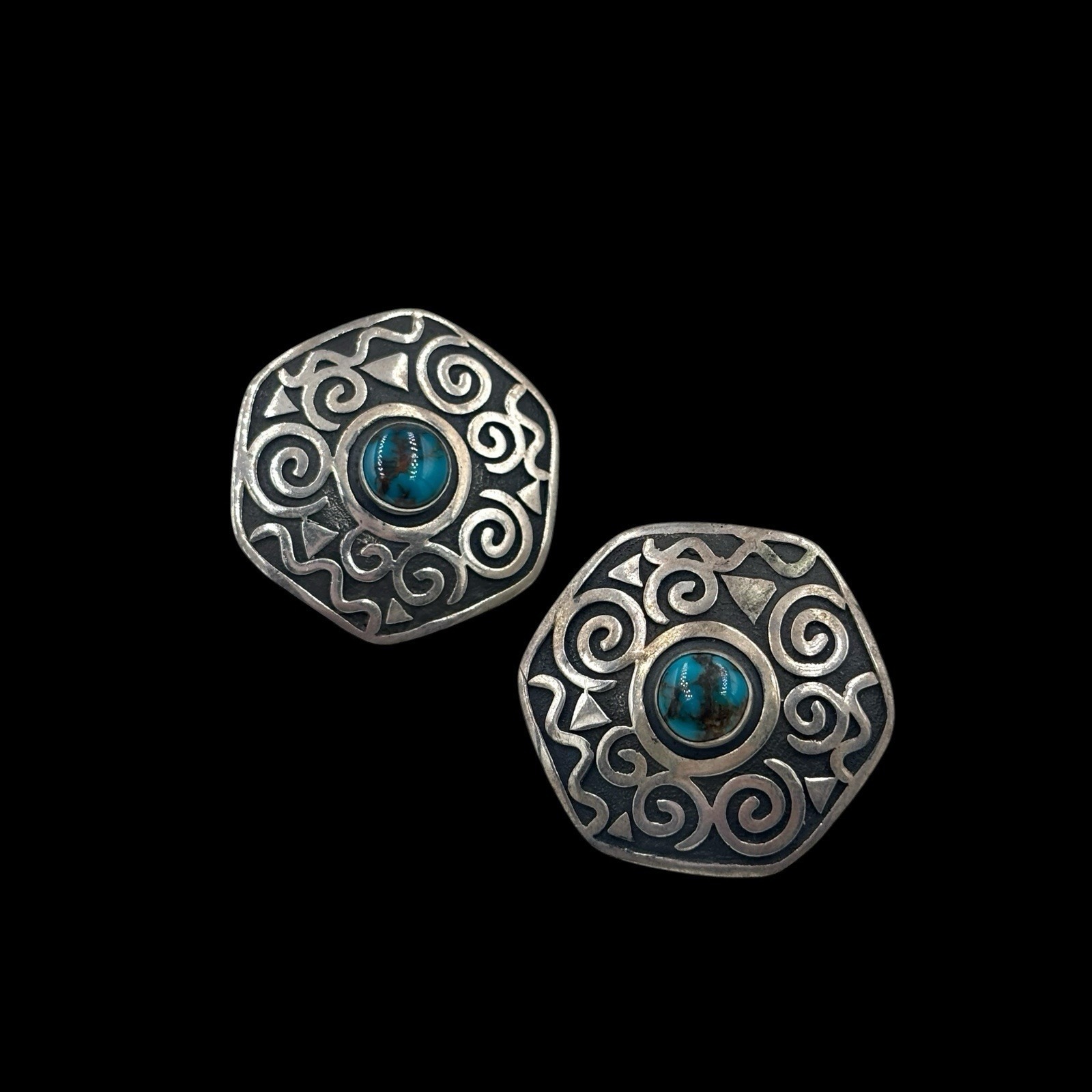 Vintage Af Sterling Silver Turquoise Southwestern Santa Fe Artisan Earrings
